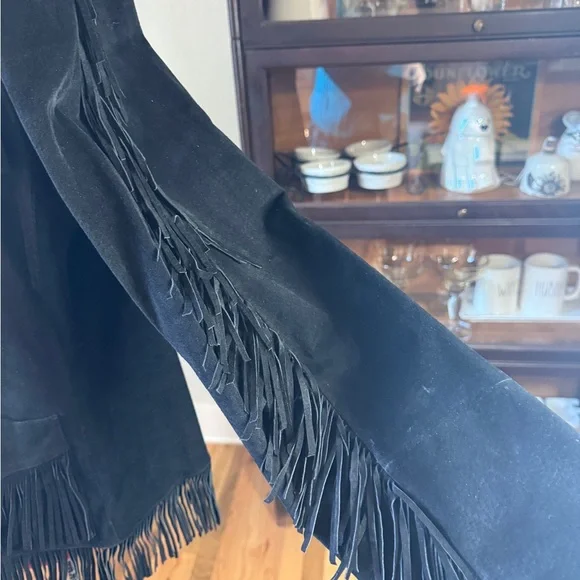 Vintage Newport News Black Suede Fringe Jacket Western Boho Cowgirl 100% Leather - Picture 2 of 6